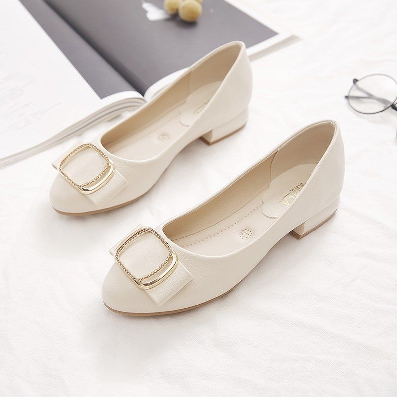 单鞋女粗跟2024新款春秋中年女B鞋百搭夏款豆豆鞋软底软皮妈妈鞋,女鞋,浅口单鞋,淘宝优惠券,粉丝福利购,淘宝优惠卷