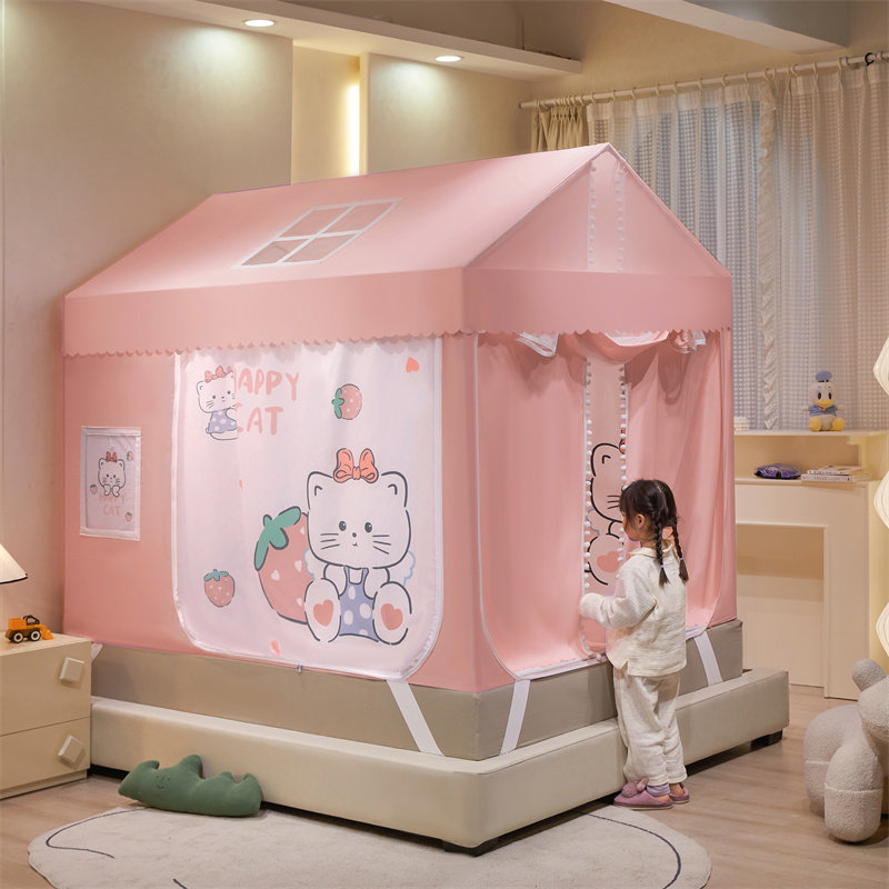 蚊帐遮光床d帘一体儿童防摔女孩婴儿防止掉床树屋公主梦幻房子城