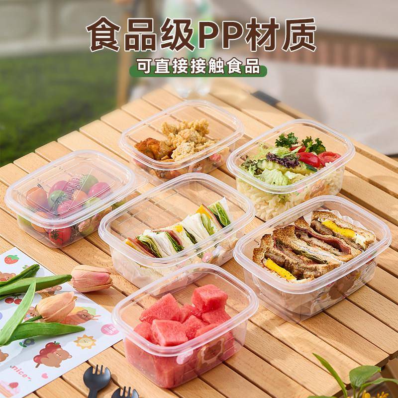 新货大容量透明长方形露营水果盒食品级带盖塑料外卖打包装饭盒一