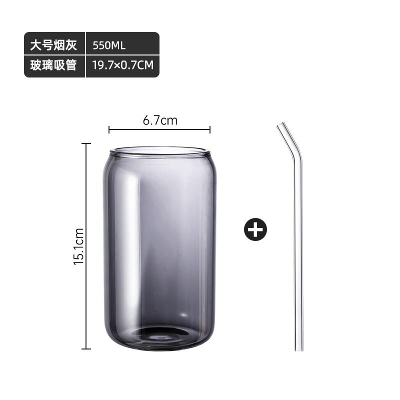 新品易拉罐杯子自制饮料咖啡冷饮品可乐玻璃水杯大容量吸管杯带盖