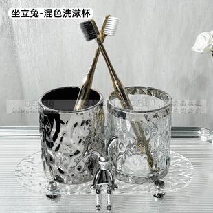 新品 高颜值玻璃洗漱杯情侣对杯轻奢家用刷牙杯子高档漱口杯置物架