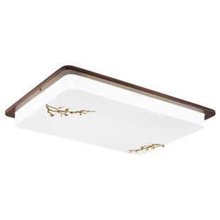 新中式 吸顶灯具黑胡桃实木中国风卧室灯全铜长方形简约客厅灯8063