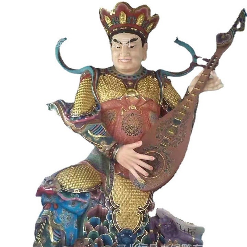 定制大型铸铜护法神像四大天王坐像贴金彩绘哼哈二将神像铜摆件