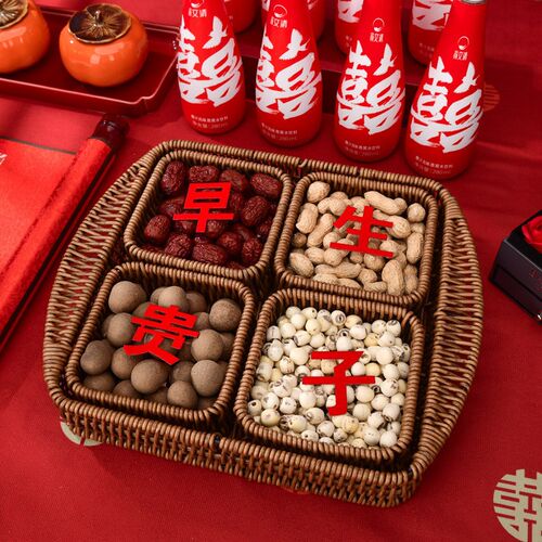 结婚婚房早生贵子模具干果组w合婚床压床摆件婚礼用品布置婚庆婚