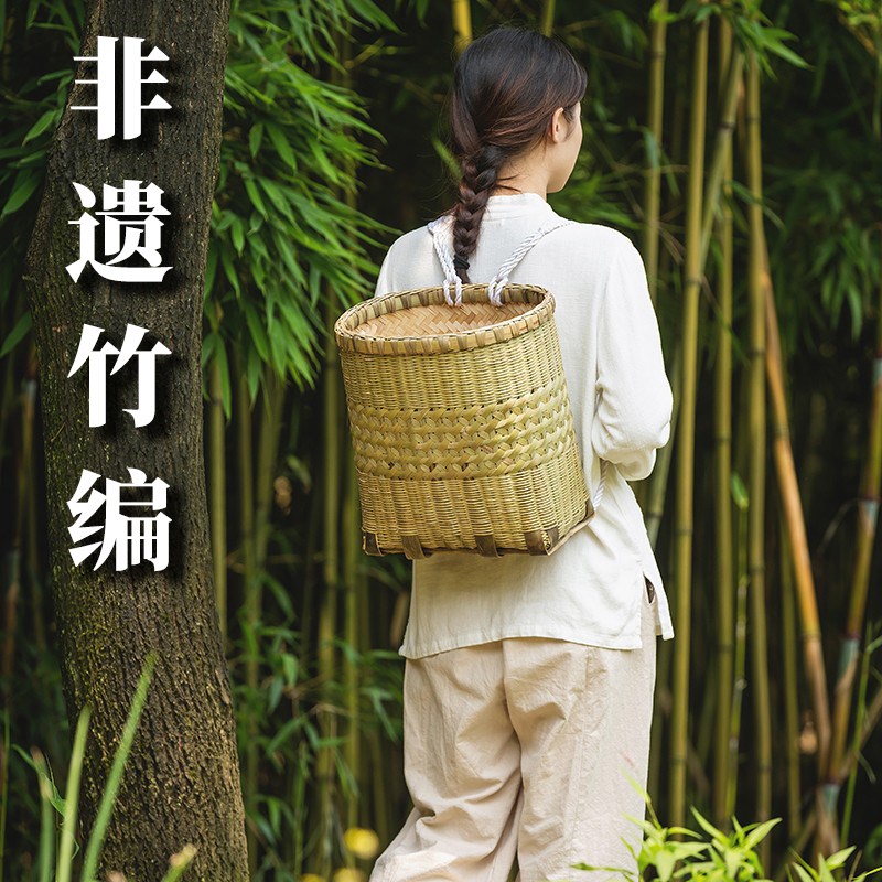 云贵四川农村竹背筐家r用竹编背篓儿童小孩买菜道具竹子背篼夹背