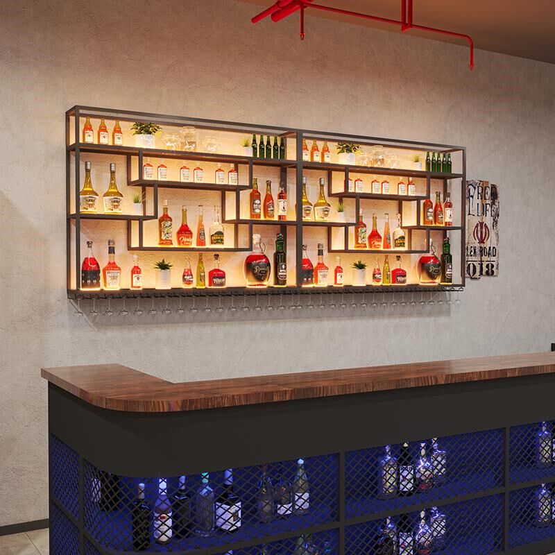 酒架置物架壁挂红l酒展示柜酒吧吧台酒柜墙上挂杯餐厅饭店铁艺定