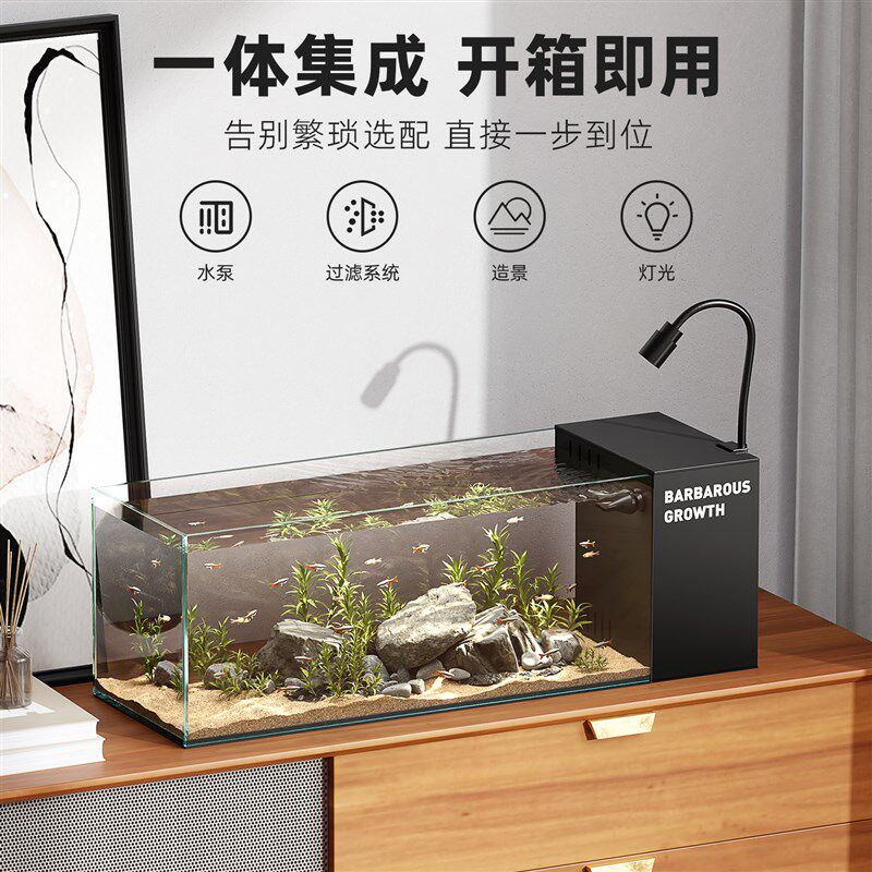 2025新款溪流缸侧滤小型家用客厅造景鱼缸玻璃过滤制氧一体机底滤