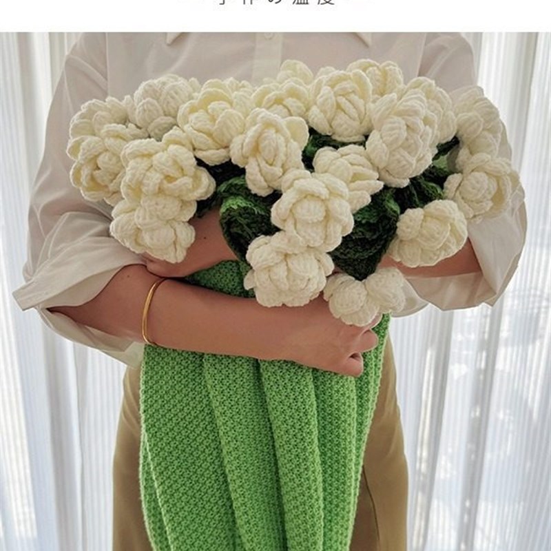 成品茉莉花花束毯田园花毯手工编织栀J子花毯玫瑰花束毯子毛毯