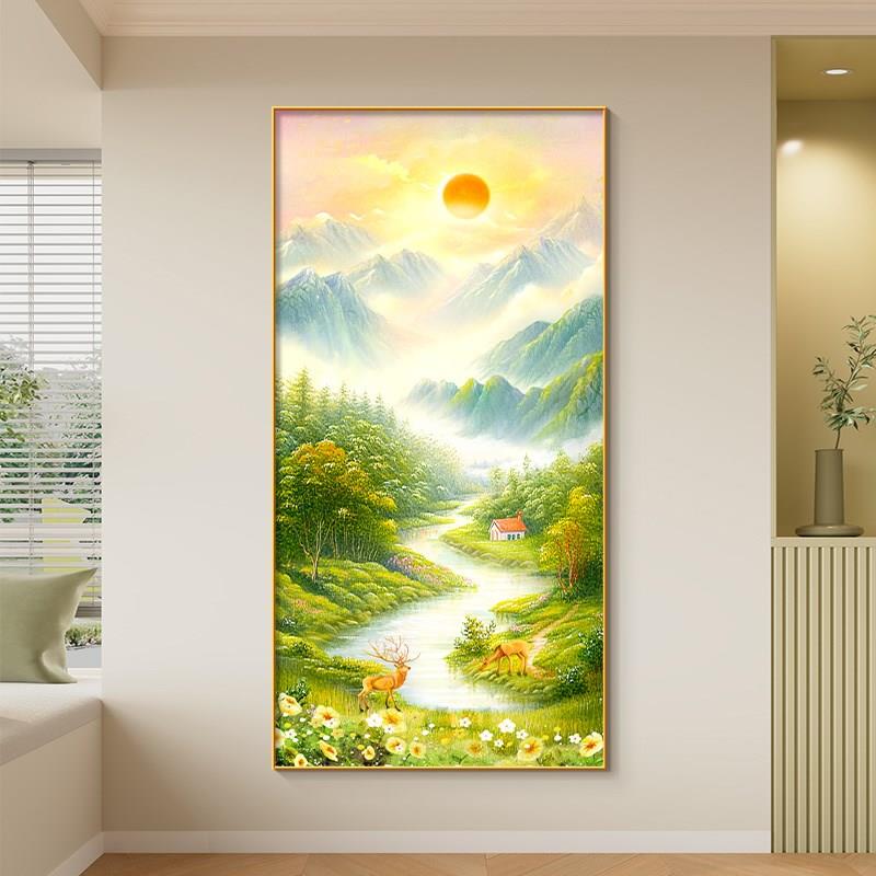 年招财旭日东升玄关流水2025现代E楼梯间新款画生财简约高端装饰