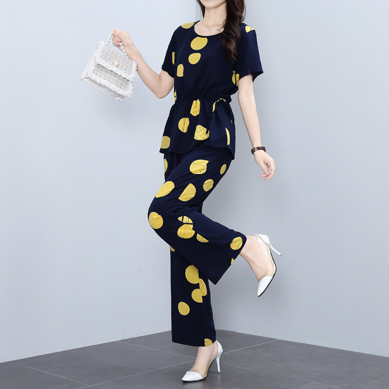 2021新款时尚碎花o棉绸套装女士民族风人造棉夏季外穿九分裤两件