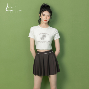 分体泳衣女夏20k24新款 平角游泳 保守遮肚显瘦遮肉游泳馆专用裙式