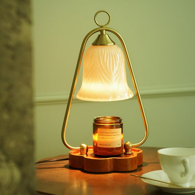 无明火调温卧室台灯床头气氛灯美式复古实木融蜡灯法式玻璃香薰灯