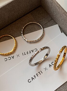 简约手工锤纹金属银色锆石叠戴细戒指女2025新款轻奢高级感食指戒