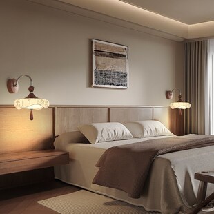 宋式美学床头灯中古风2025高级感氛围民宿护眼温馨印花卧室壁灯