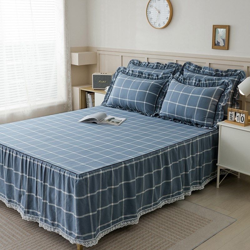 新款全棉床裙单件色织水洗棉单层100纯棉床罩三件套防滑四季通用,床上用品,床裙,淘宝优惠券,粉丝福利购,淘宝优惠卷