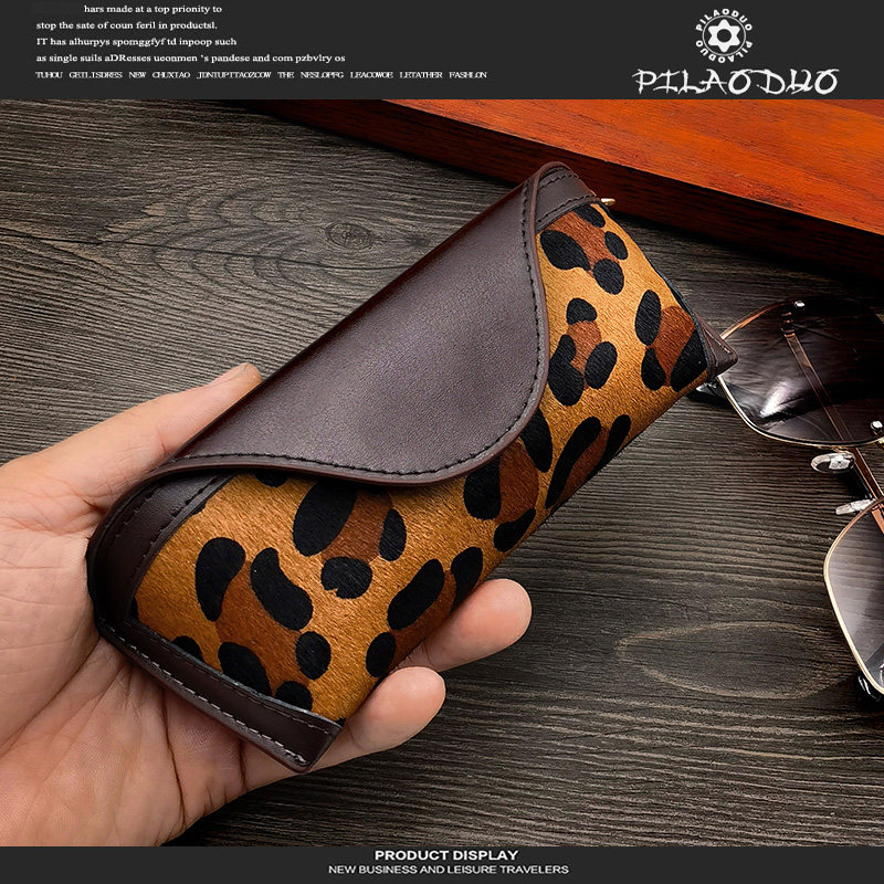 新款男女士防压眼镜包豹纹马毛便携式眼镜收纳袋近视眼镜盒墨镜