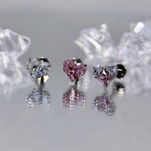 F136钛合金耳钉耳骨钉耳蜗钉粉钻爱心锆石高抛光防过敏养耳洞