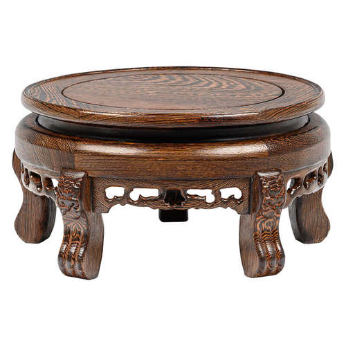 鸡翅木实木观音佛像工艺品摆件石头底座托架圆形花瓶鱼缸花盆底座