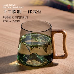茶杯玻璃杯家用大容量水杯耐高温观山杯创意办公带把喝水杯子日式