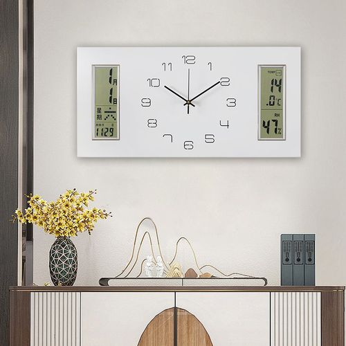 现代简约挂钟时尚家用客厅长方形时钟表万年历石英钟餐厅挂墙挂表