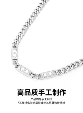 周杰伦同款压花方块项链男士潮牌简约百搭高级感古巴锁骨链送男友
