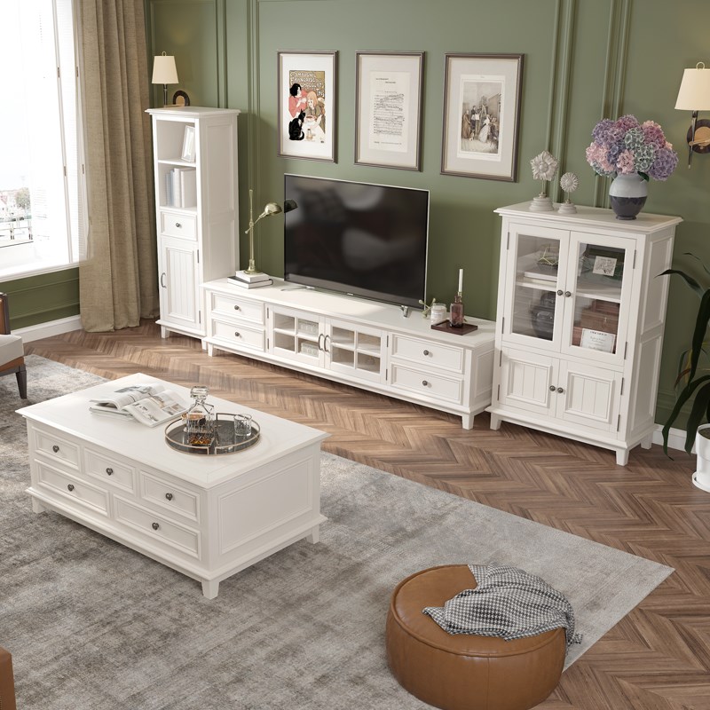 美式全实木电视柜现代简约茶几组合客厅小户型影视墙柜电视柜机柜