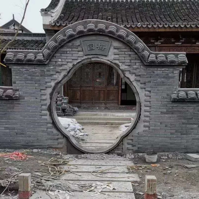 仿古青砖古建青砖砖雕园林古建拱形门砖细月洞门砖雕月亮门套线条