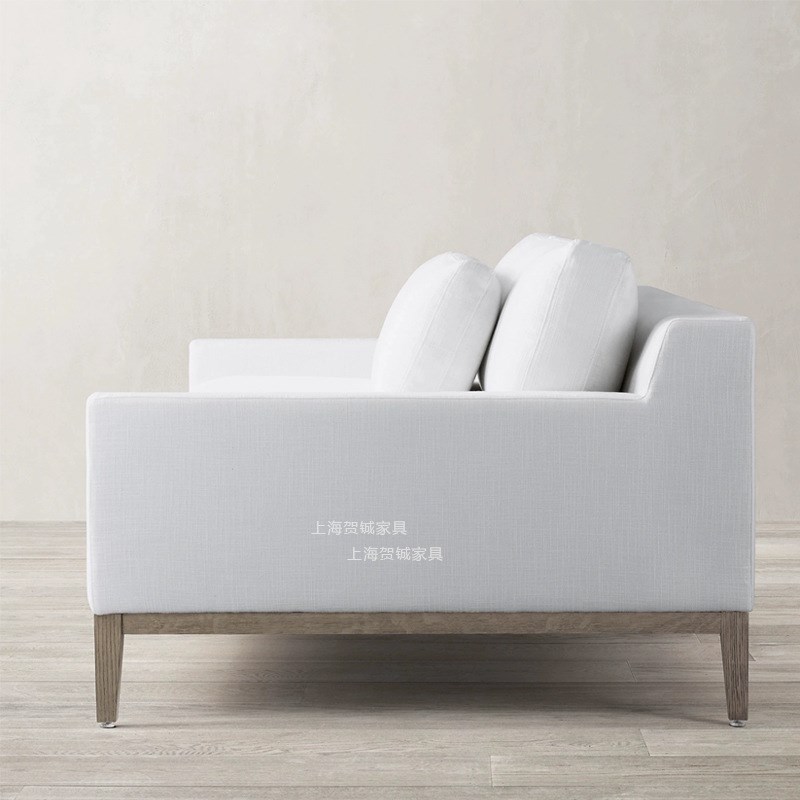 RH美式复古实木客厅组合沙发法式极简约轻奢布艺亚麻三人休闲沙发