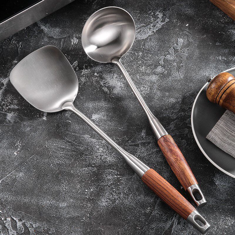 304不锈钢锅铲家用厨房用具套装花梨木柄汤勺漏勺炒菜铲子