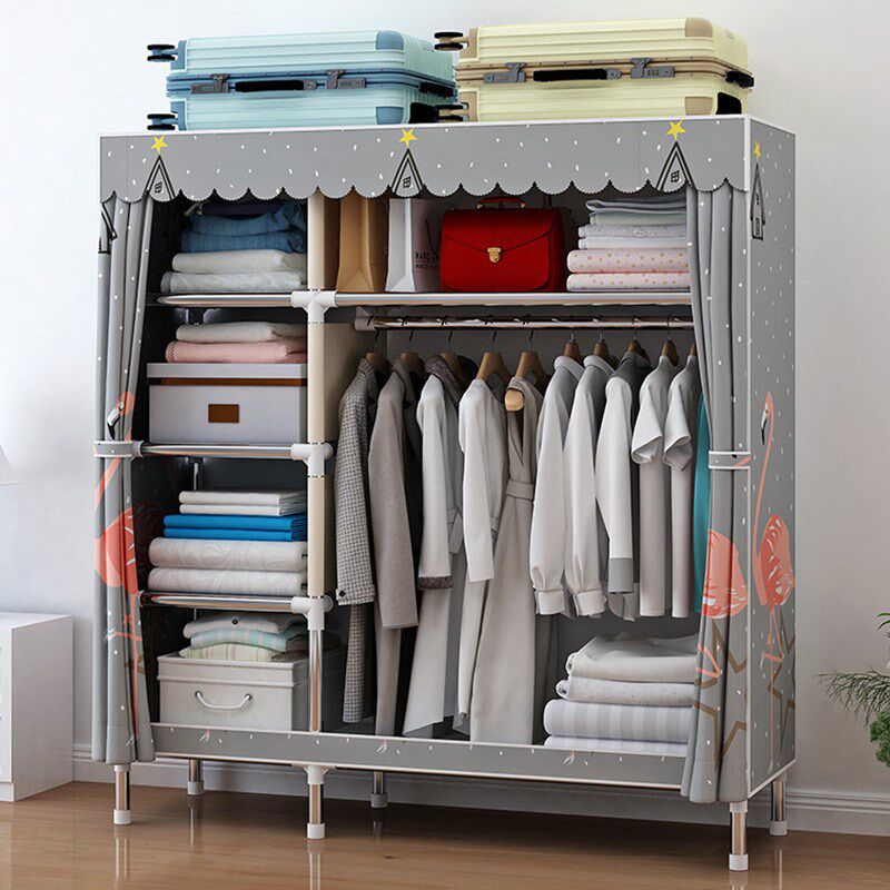 简易衣柜组装家用卧室布衣柜全钢架加厚加固出租房用衣橱收纳挂衣