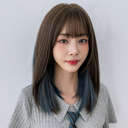 假发女中长发自然挂耳挑染网红修脸可爱L空气刘海齐肩短发锁骨发