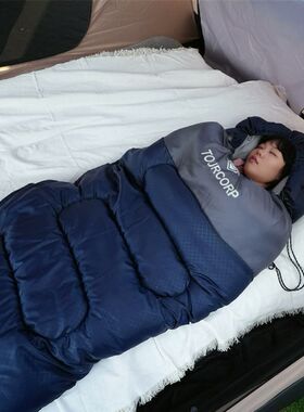 带帽信封睡袋成人冬季加厚防寒保暖办公J车内午睡户外露营便携睡