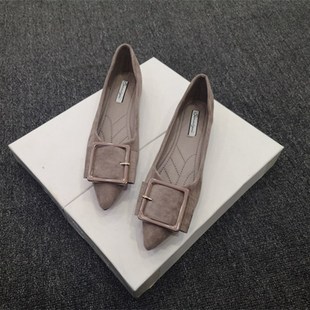 方扣平底单鞋女2023新s款百搭尖头网红低跟秋鞋子平跟软底豆豆瓢