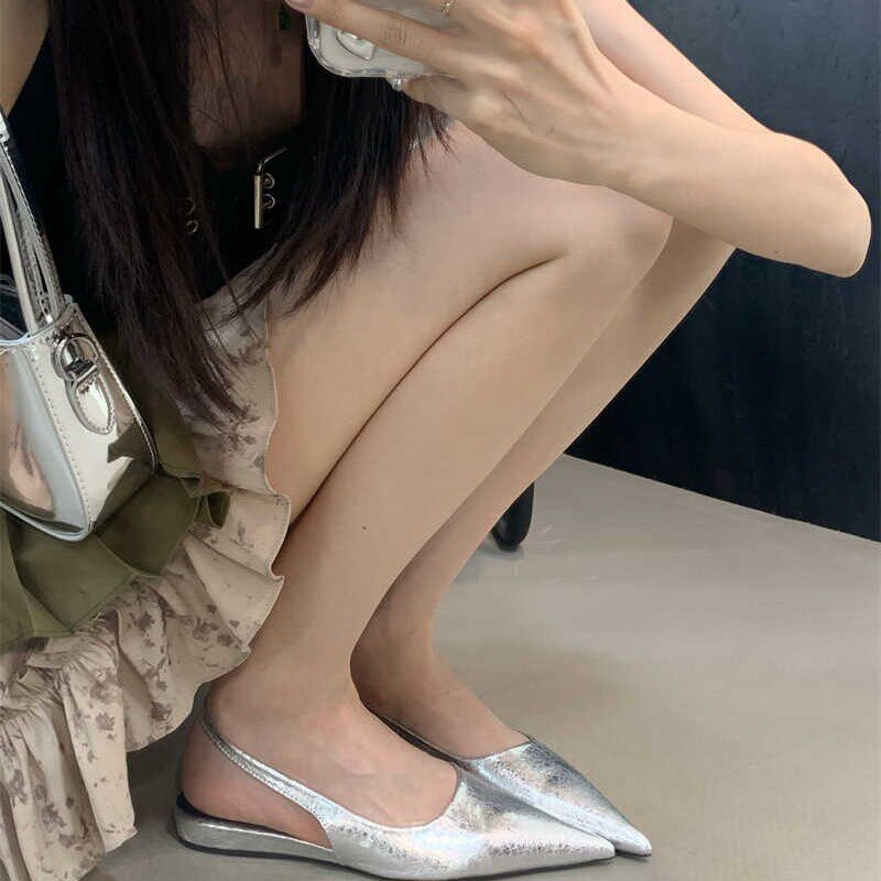 2025夏季新款显瘦纯色平底包头凉鞋后空平跟浅Y口女鞋子半拖
