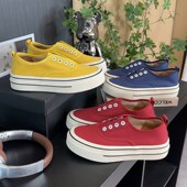 薄款 一脚蹬圆头套脚厚底R防滑休闲帆布板鞋 帆布鞋 女红色2025夏季