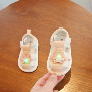 12个月婴幼儿叫叫 夏季 婴儿带亮灯凉鞋 包头一岁宝宝学步鞋 防滑6M