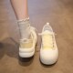 新款 厚底帆布小白鞋 女2025r夏季 百搭增高透气蕾丝网面休闲运动板