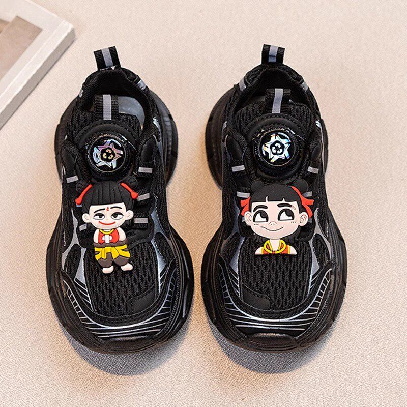 哪吒男童鞋老爹g鞋2025夏季新款儿童运动鞋网面透气男孩黑色跑步