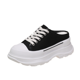 包头半拖a鞋外穿夏季女厚底帆布鞋网红超火欧货透气内增高凉鞋