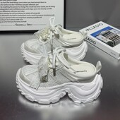 超轻便厚底包头半拖鞋 网面老爹凉 透气内增高女鞋 n女2025夏季 新款