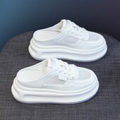 包头小白半拖鞋 一脚蹬懒人凉拖厚底内增高鞋 女外穿202v5夏季 新款