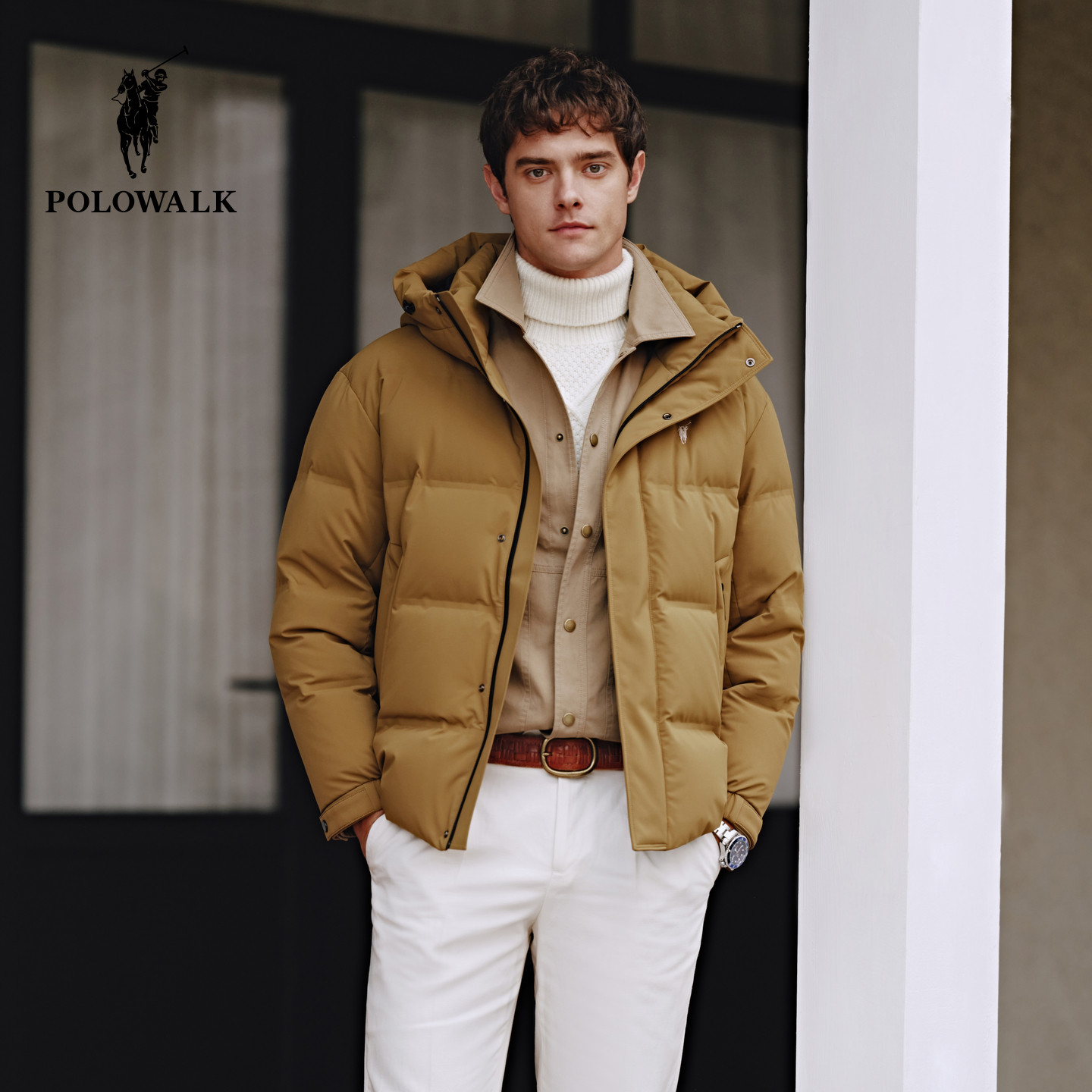 POLOWALK奥莱男装连帽短款百搭时尚简约羽绒服男鸭绒保暖时尚潮流
