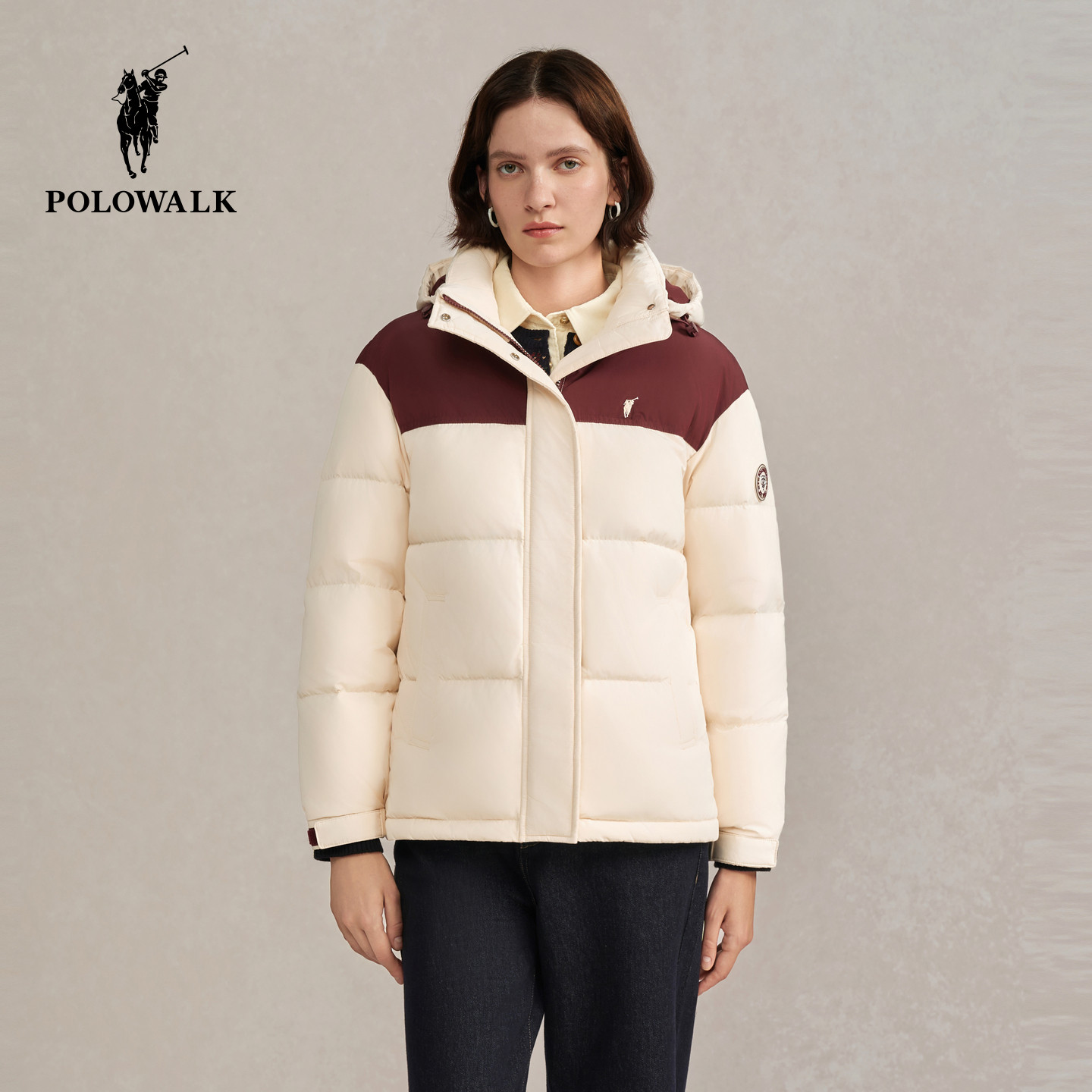 POLOWALK女款90鸭绒连帽羽绒服