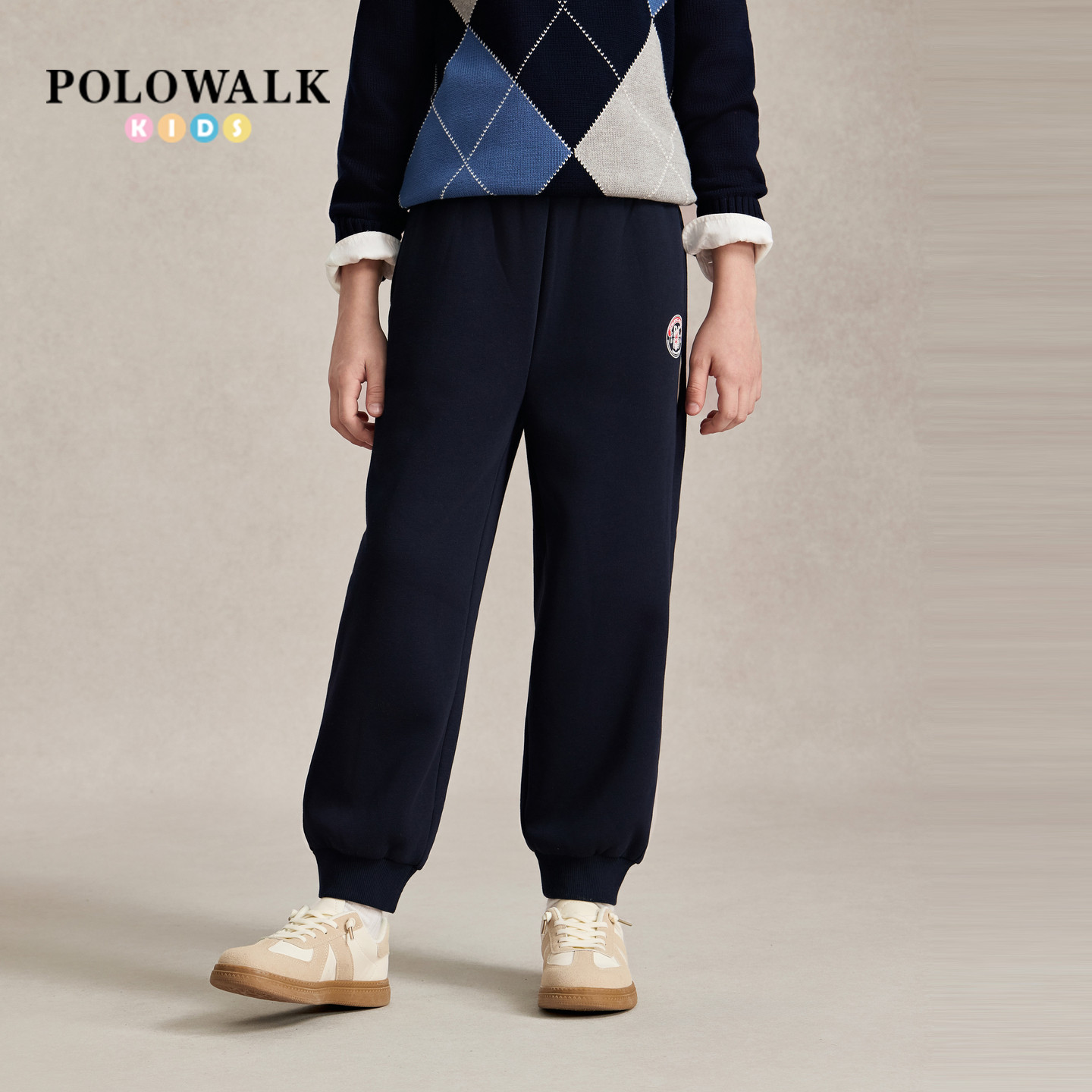 POLOWALK奥莱童装男童休闲卫裤束脚长裤时尚百搭运动裤棉质中小童