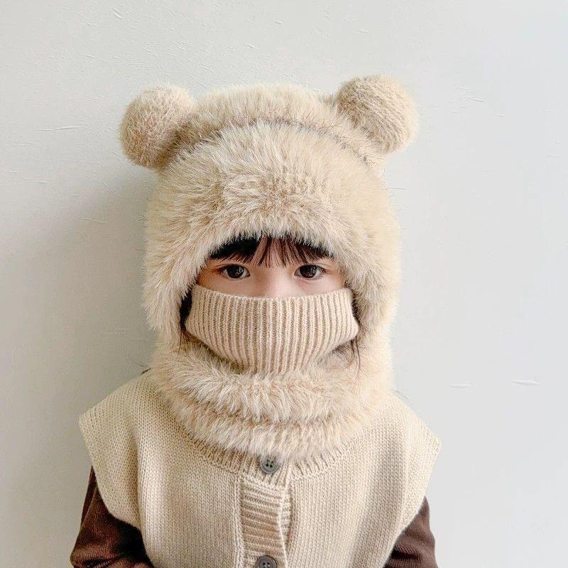 宝加厚保暖护耳帽三合一一体帽围脖口罩防风防冻毛绒儿童冬帽秋冬