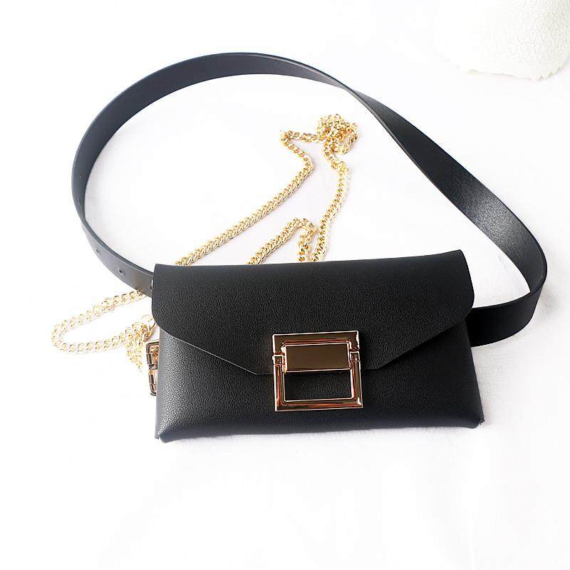 新品黑色腰带式腰包女ins复古百搭迷你链条小包包配裙子休闲装饰