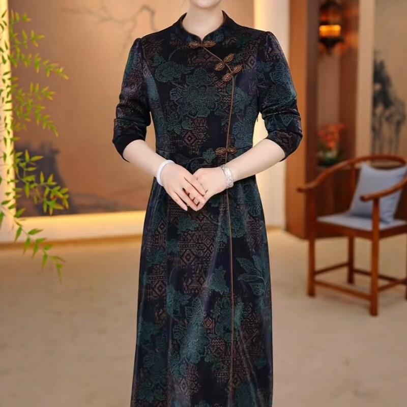 新品优雅长袖连衣裙春长款改良长裙女2026新款春F中老年旗袍裙小
