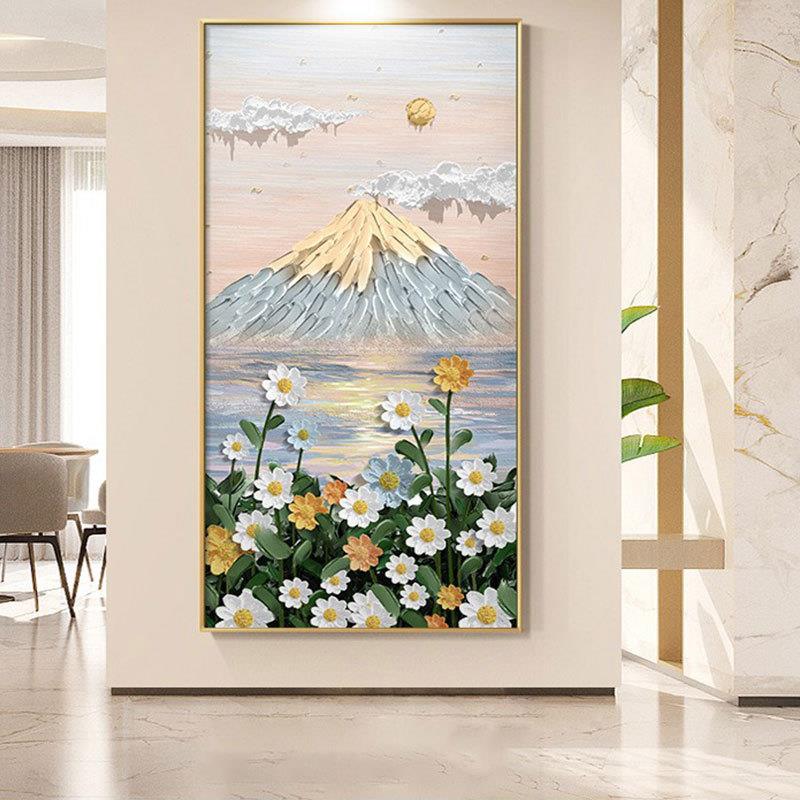 现货北欧小清新装饰画入户玄关壁画花卉装饰肌理感挂画客厅背景墙图片