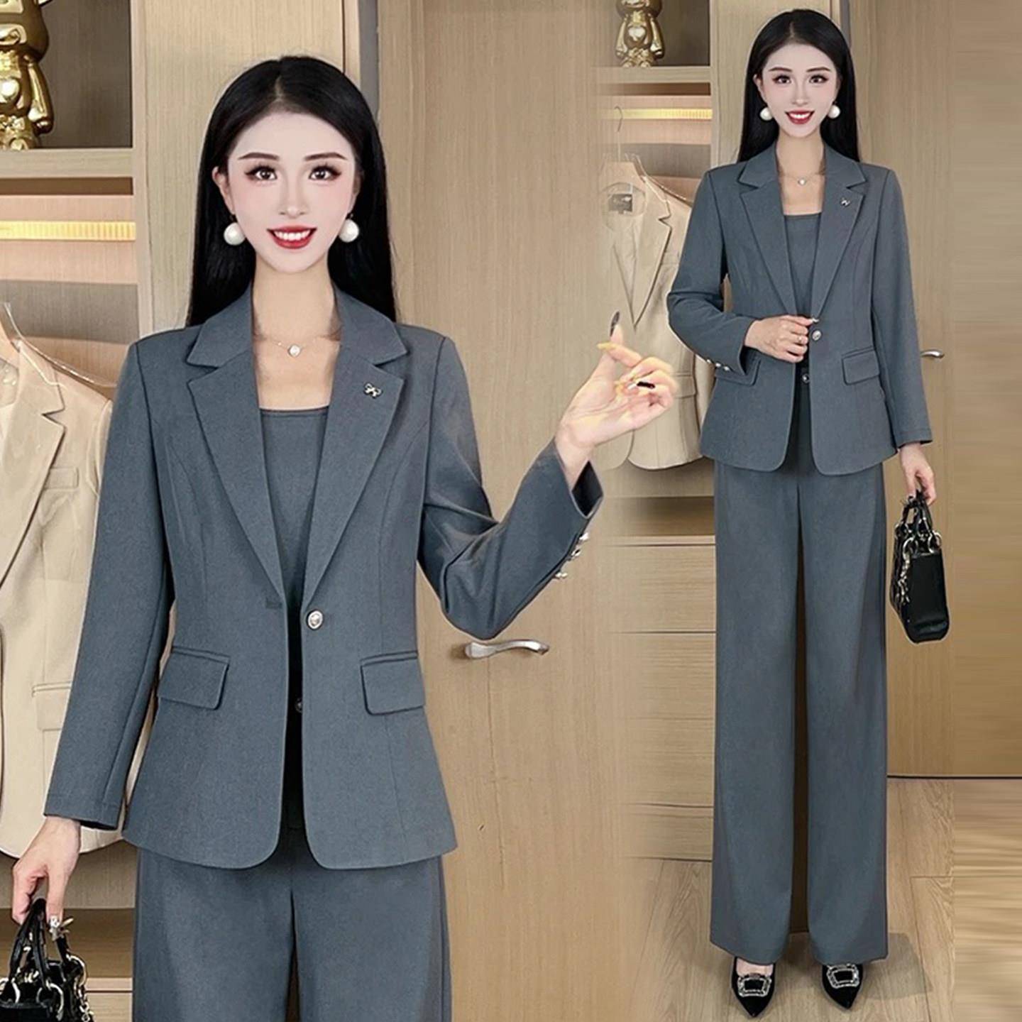 新品时尚西装套装女2026秋季新款气质修身西服外套阔腿裤职业装三