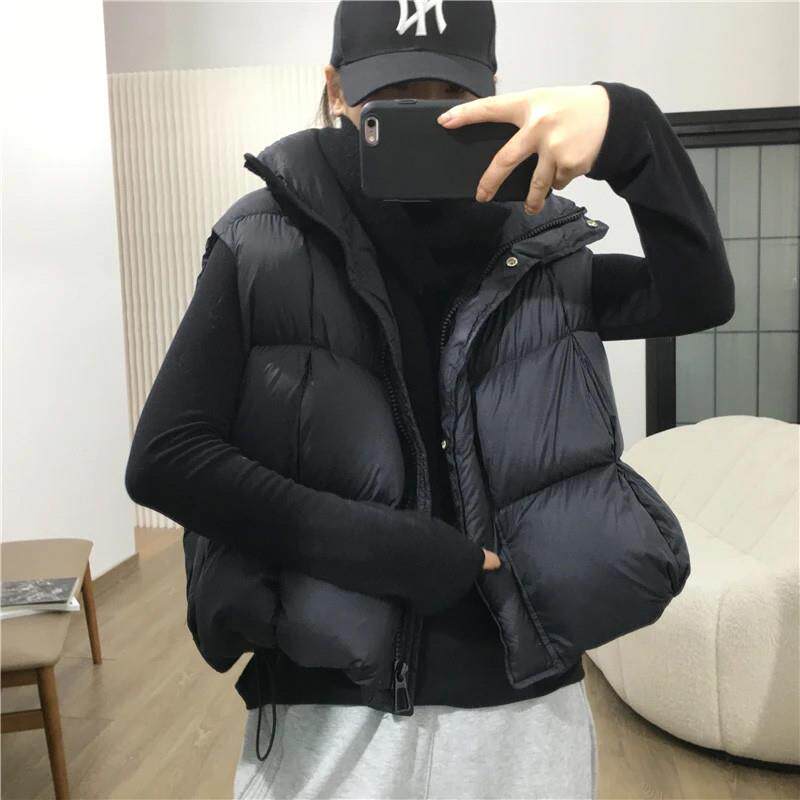 新品短款羽绒马甲女外穿2025冬季新款宽松小个子加厚立领坎肩背心
